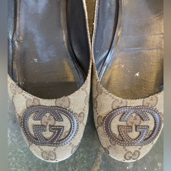 Gucci Ballet Shoes GG Monogram Beige Canvas Flat Size 37.5 - Picture 4 of 11